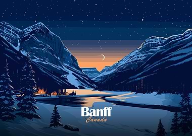 Banff Canada Winter Landscape Illustration