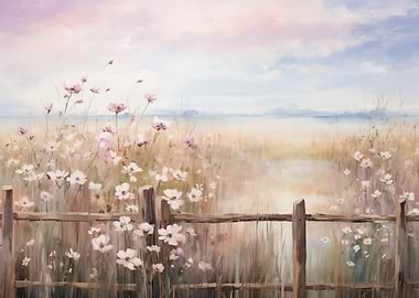 Floral Field with Fence