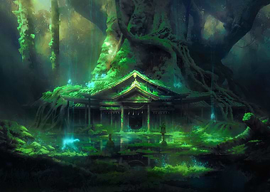 Overgrown Shrine in Lush Forest