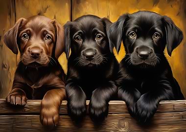 Three Labrador Puppies Portrait