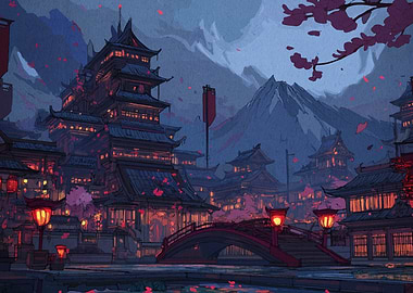 Japanese Village at Night