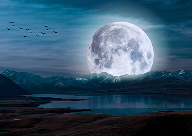 Full Moon Mountain Landscape