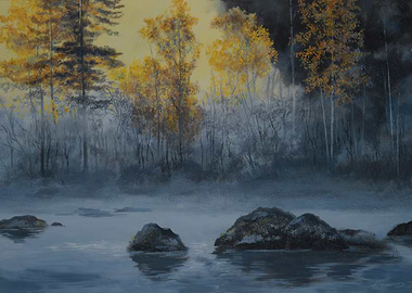 Misty Lake Landscape Painting