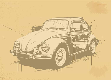 Vintage Volkswagen Beetle Illustration