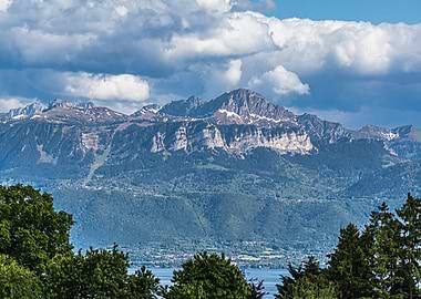 Mountain Range Landscape with Cloudy Sky