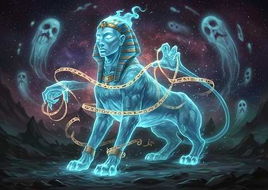 Ethereal Sphinx with Ghosts in Space