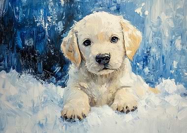 Golden Retriever Puppy Oil Painting | Puppy Winter Joy