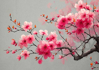 Pink Cherry Blossoms Painting
