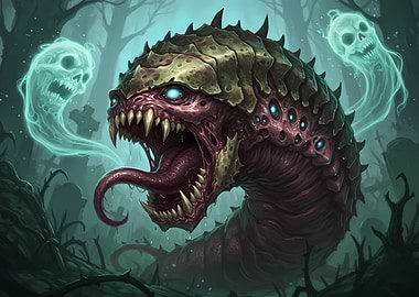 Monster Worm with Ghosts in Forest