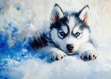 Husky Puppy Oil Painting | Siberian Husky Wall Decor