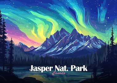 Jasper National Park Aurora Borealis Illustration