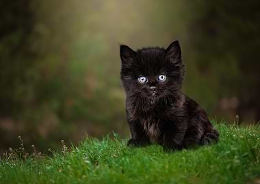 Adorable Black Kitten with Blue Eyes
