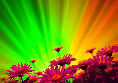 Pink Flowers with Colorful Rays