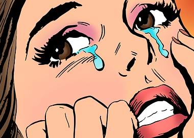 Crying Woman Comic Book Style Art