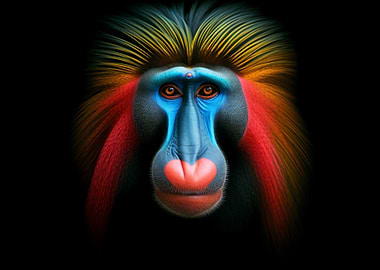 Colorful Mandrill Portrait on Black Background