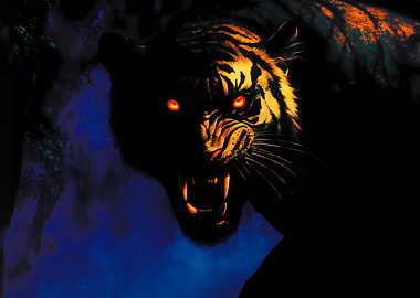 Roaring Tiger with Glowing Eyes