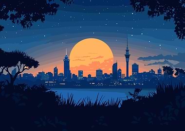 Cityscape at Sunset Digital Art