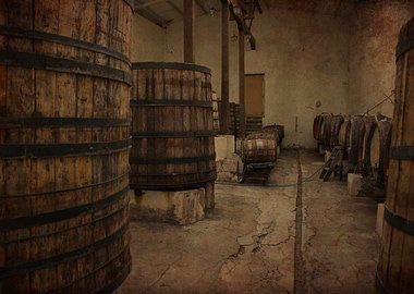 Vintage Wine Cellar with Wooden Barrels