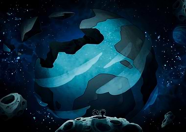 Cartoon Planet with Two Figures