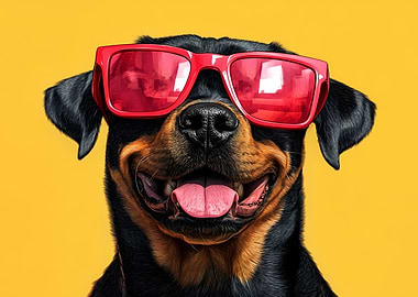 Cool Rottweiler with Red Sunglasses