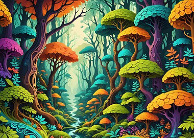 Colorful Fantasy Forest Landscape