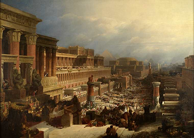 Ancient Cityscape Painting with Crowds