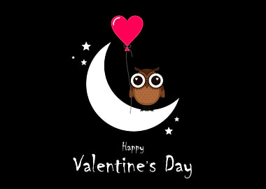 Valentine's Day Owl on Moon