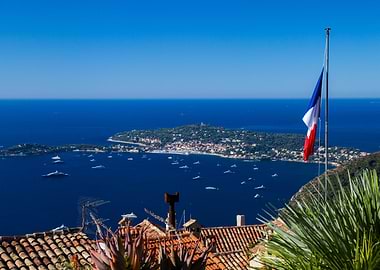 French Riviera View with Flag