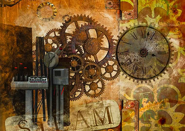 Steampunk Gears and Clockwork Collage