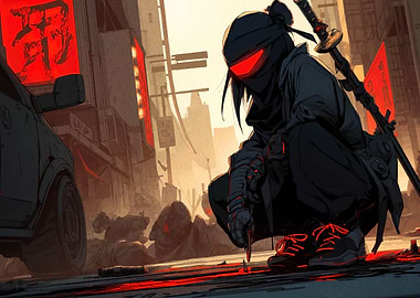 Cyberpunk Ninja in Urban Setting