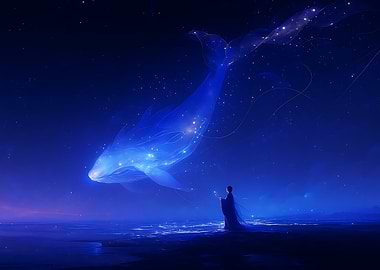 Celestial Whale and Figure in Blue