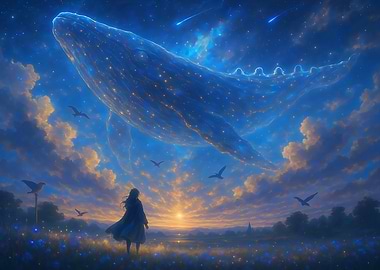 Dreamy Whale in Starry Sky