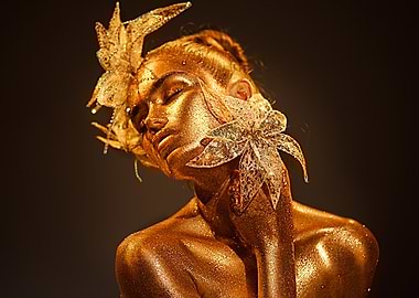 Golden Woman with Floral Adornments