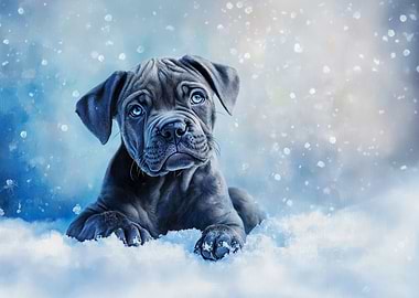 Blue Cane Corso Puppy in Snow | Snow guardian puppy print