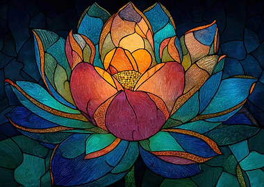 Colorful Lotus Flower Stained Glass Style