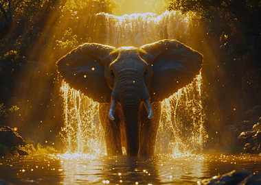 Elephant Waterfall Golden Light