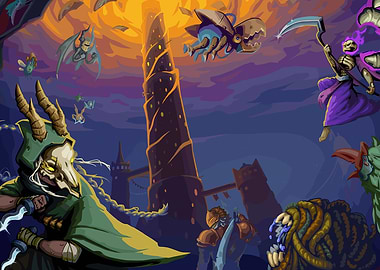 Fantasy Battle Scene with Tower