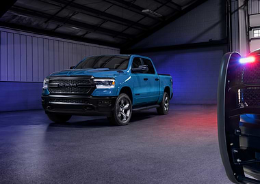 Blue Ram Truck in Garage