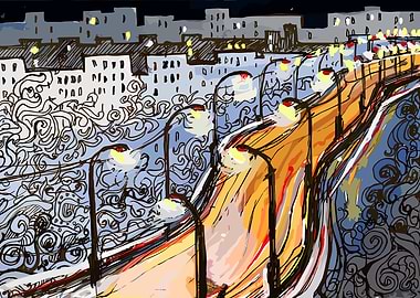 Cityscape at Night with Streetlights