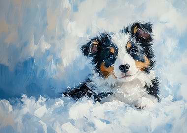 Border Collie Puppy in Snow Painting