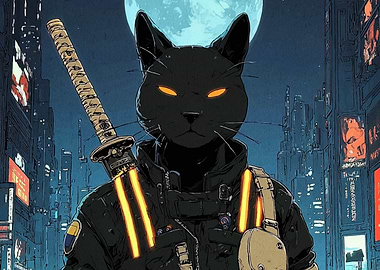Cyberpunk Cat Samurai
