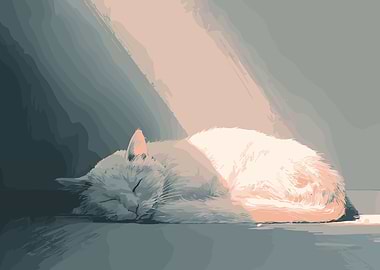 Sleeping Cat in Sunlight Illustration