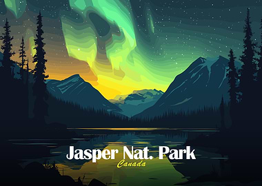 Jasper National Park Aurora Borealis Illustration