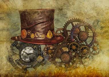Steampunk Hat with Gears and Clock