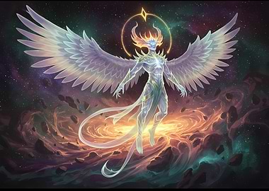 Winged Figure in Cosmic Landscape