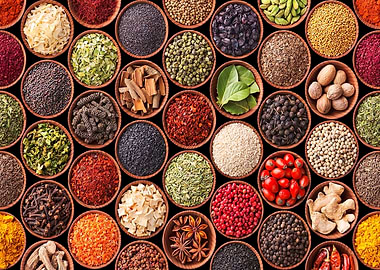 Assorted Spices in Wooden Bowls