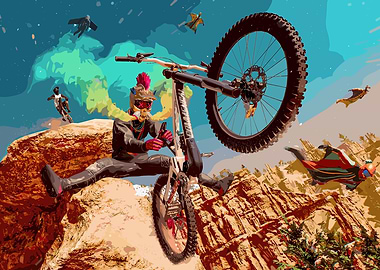 Mountain Biker Performing a Wheelie