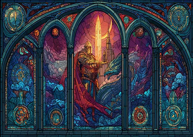 Stained Glass Knight and Dragon