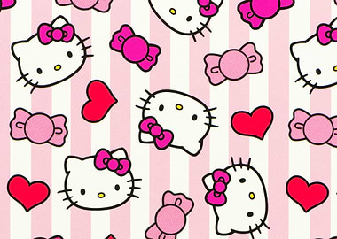 Hello Kitty Pattern with Hearts and Candy
