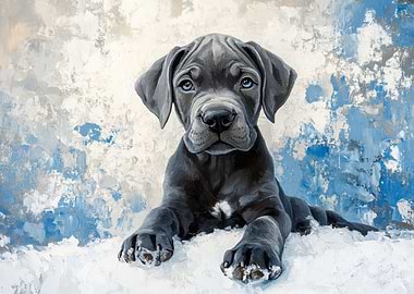 Blue Great Dane Puppy Painting | Winter dog decor